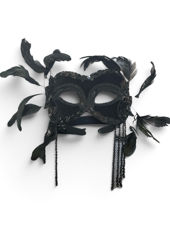 Accessories - Black Feathered Lace Masquerade Mask